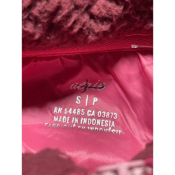 Aerie Womens Sherpa Quarter Zip Pullover Size Small Red Pink Cozy Fleece - Picture 3 of 8